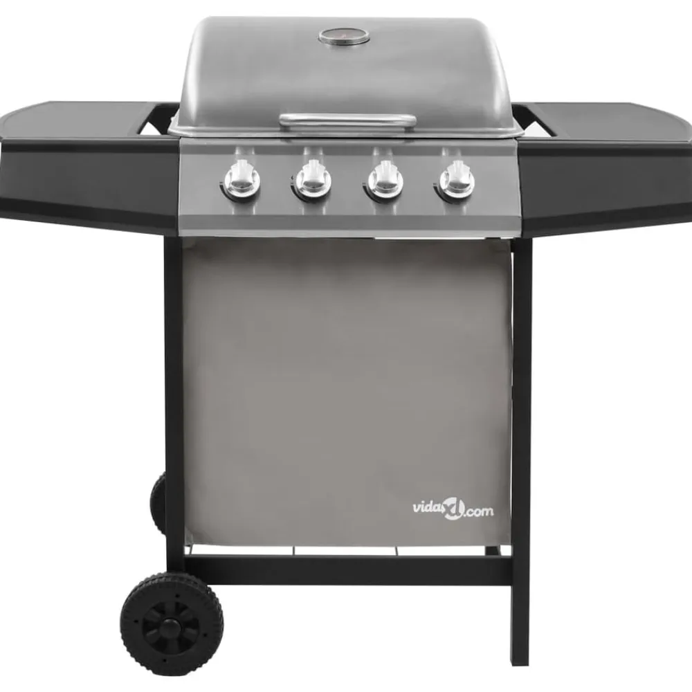 vidaXL Barbacoa de gas con 4 fogones Negro y plateado Online
