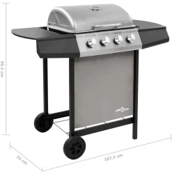 vidaXL Barbacoa de gas con 4 fogones Negro y plateado Online