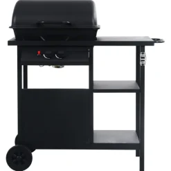 vidaXL Barbacoa portátil de gas con mesita de 3 estantes Negro Sale