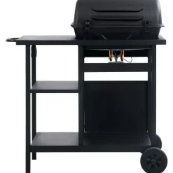vidaXL Barbacoa portátil de gas con mesita de 3 estantes Negro Sale