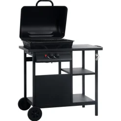 vidaXL Barbacoa portátil de gas con mesita de 3 estantes Negro Sale
