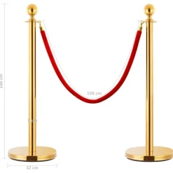 vidaXL Barrera portátil colas VIP 3 pzas acero inoxidable Dorado Sale