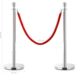 vidaXL Barrera portátil de colas VIP 3 pzas acero inoxidable Plateado