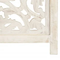 vidaXL Divisores De Ambientes-Biombo 3 paneles tallado a mano madera mango 120x165 cm