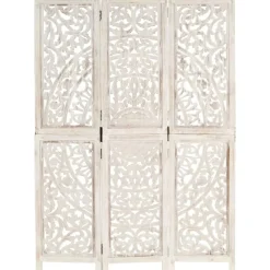 vidaXL Divisores De Ambientes-Biombo 3 paneles tallado a mano madera mango 120x165 cm