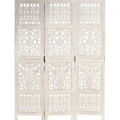 vidaXL Divisores De Ambientes-Biombo 3 paneles tallado a mano madera mango 120x165 cm