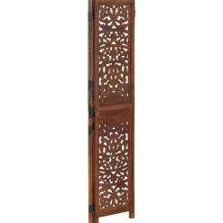 vidaXL Divisores De Ambientes-Biombo 3 paneles tallado a mano madera mango marrón 120x165 cm