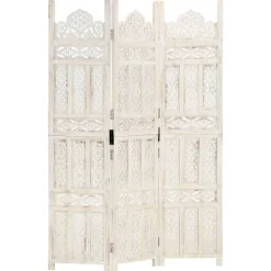 vidaXL Biombo 3 paneles tallado a mano madera mango 120x165 cm Blanco Best