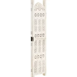 vidaXL Biombo 3 paneles tallado a mano madera mango 120x165 cm Blanco Best