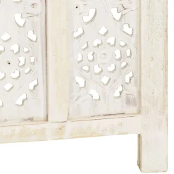 vidaXL Biombo 3 paneles tallado a mano madera mango 120x165 cm Blanco Best