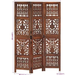 vidaXL Biombo 3 paneles tallado a mano madera mango marrón 120x165 cm Marr&oacute;n Online