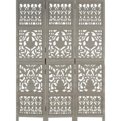 vidaXL Divisores De Ambientes-Biombo 3 paneles tallado a mano madera de mango 120x165 cm