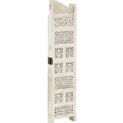 vidaXL Biombo 4 paneles tallado a mano madera mango 160x165 cm Blanco Sale