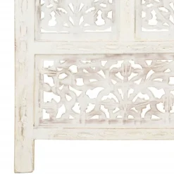vidaXL Biombo 4 paneles tallado a mano madera mango 160x165 cm Blanco Sale