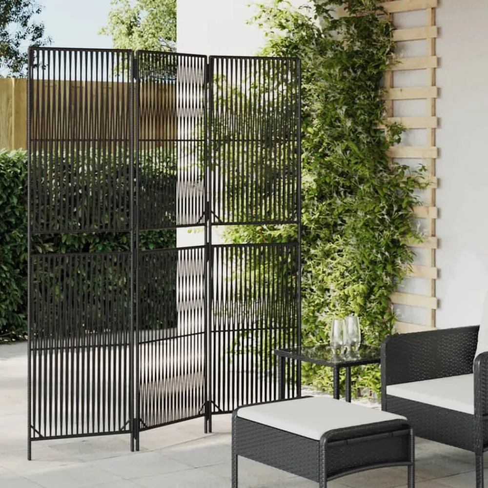 vidaXL Biombo de 3 paneles ratán sintético Negro New