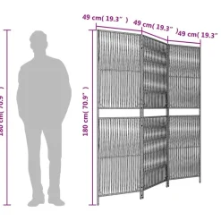 vidaXL Biombo de 3 paneles ratán sintético Negro New