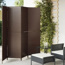 vidaXL Biombo de 4 paneles ratán sintético marrón Marr&oacute;n Clearance