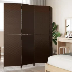 vidaXL Biombo de 4 paneles ratán sintético marrón Marr&oacute;n Clearance