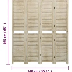 vidaXL Biombo de 4 paneles de madera maciza de paulownia 140x165 cm Discount
