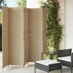 vidaXL Biombo de 5 paneles ratán sintético Beige Sale
