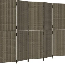 vidaXL Biombo de 5 paneles ratán sintético Gris Discount