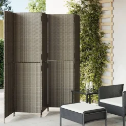 vidaXL Biombo de 5 paneles ratán sintético Gris Discount