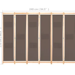 vidaXL Biombo divisor de 6 paneles de tela marrón 240x170x4 cm New