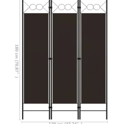 vidaXL Divisores De Ambientes-Biombo divisor de 3 paneles marrón 120x180 cm