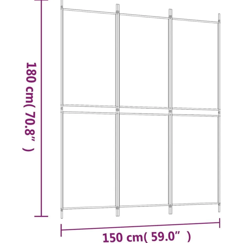 vidaXL Biombo divisor de 3 paneles de tela 150x180 cm Blanco