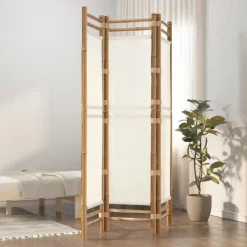 vidaXL Divisores De Ambientes-Biombo plegable de 3 paneles bambú y lona 120 cm