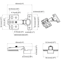 vidaXL Accesorios De Bricolaje-Bisagra 2 pcs Níquel 85 x 52,5 x 9,5 mm Hierro