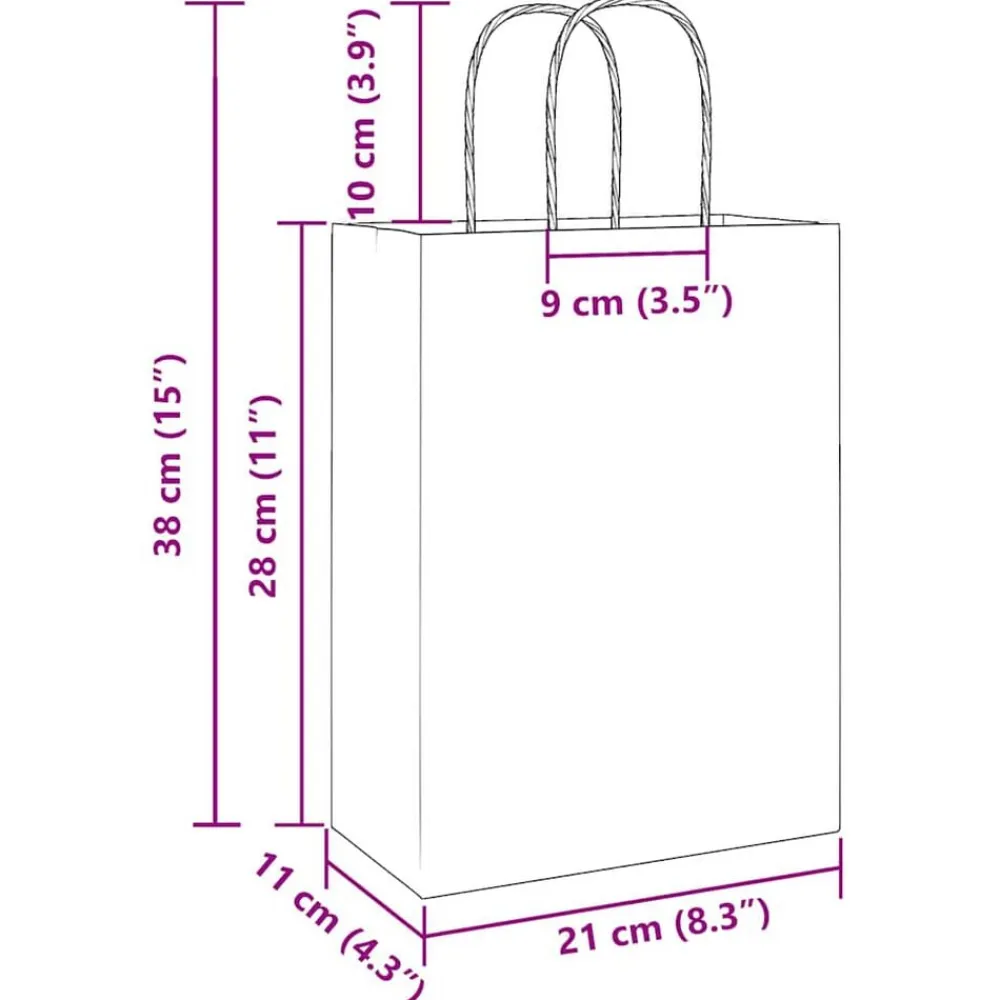 vidaXL Bolsas de papel con asas 50 uds blanca 21x11x28 cm Blanco New