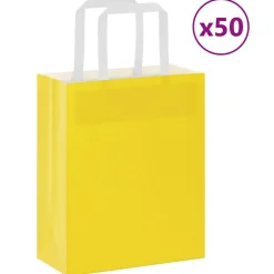 vidaXL Arte Y Ocio-Bolsas de papel con asas 50 uds amarillas 18x8x22 cm