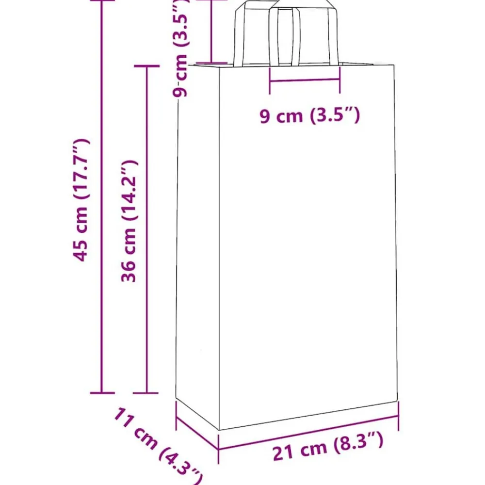 vidaXL Arte Y Ocio-Bolsas de papel con asas 250 uds 21x11x36 cm