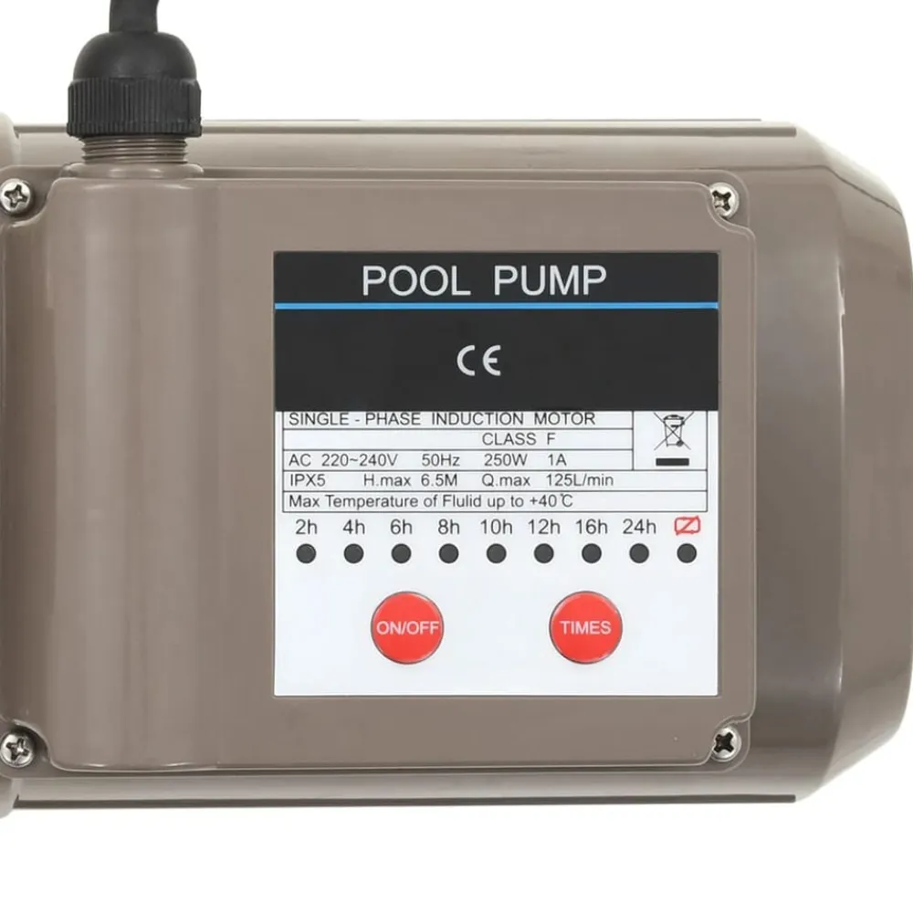 vidaXL Piscina Y Spa-Bomba de piscina con temporizador negra 0,25 HP 8000 L/h