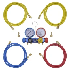 vidaXL Accesorios Para Electrodomésticos-Bomba de vacío una etapa y manómetro colector cuatridireccional