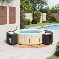 vidaXL Piscina Y Spa-Borde bañera hidromasaje madera acacia y ratán sintético