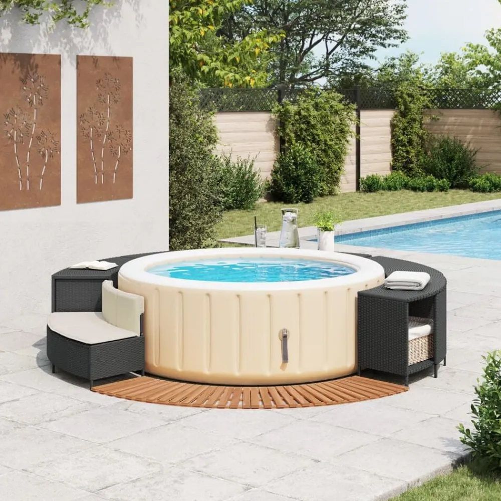 vidaXL Piscina Y Spa-Borde bañera hidromasaje madera acacia y ratán sintético