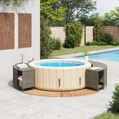 vidaXL Borde bañera hidromasaje madera acacia y ratán sintético Gris Online