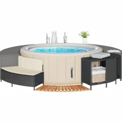 vidaXL Borde bañera hidromasaje madera acacia y ratán sintético Negro Best