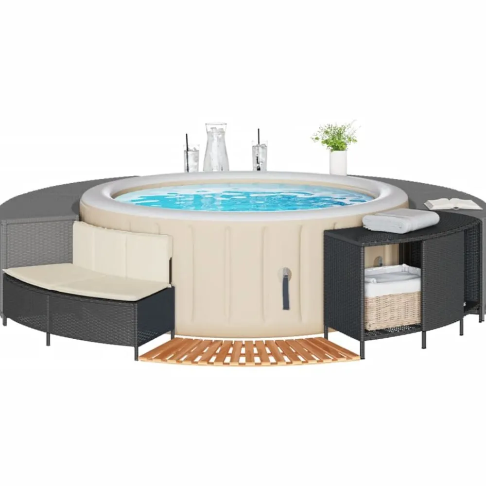 vidaXL Borde bañera hidromasaje madera acacia y ratán sintético Negro Best