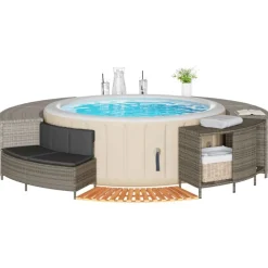 vidaXL Piscina Y Spa-Borde bañera hidromasaje madera acacia y ratán sintético