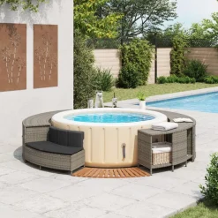 vidaXL Piscina Y Spa-Borde bañera hidromasaje madera acacia y ratán sintético