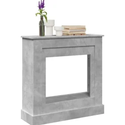 vidaXL Accesorios Para Hornos De Leña Y Chimeneas-Borde de chimenea madera ingeniería gris hormigón 90x30x90 cm