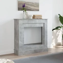 vidaXL Accesorios Para Hornos De Leña Y Chimeneas-Borde de chimenea madera ingeniería gris hormigón 90x30x90 cm