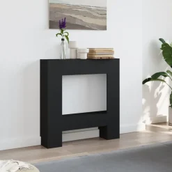 vidaXL Borde de chimenea madera ingeniería 81x18x82 cm Negro