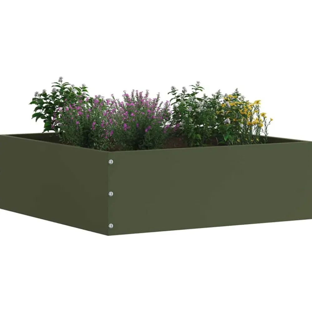 vidaXL Borde de Césped 40 x 40 x 13 cm Acero Verde oliva New