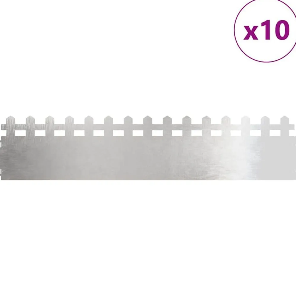 vidaXL Vallas De Jardín-Borduras para césped 10 pcs Plateado 103 x 0,05 x 22 cm