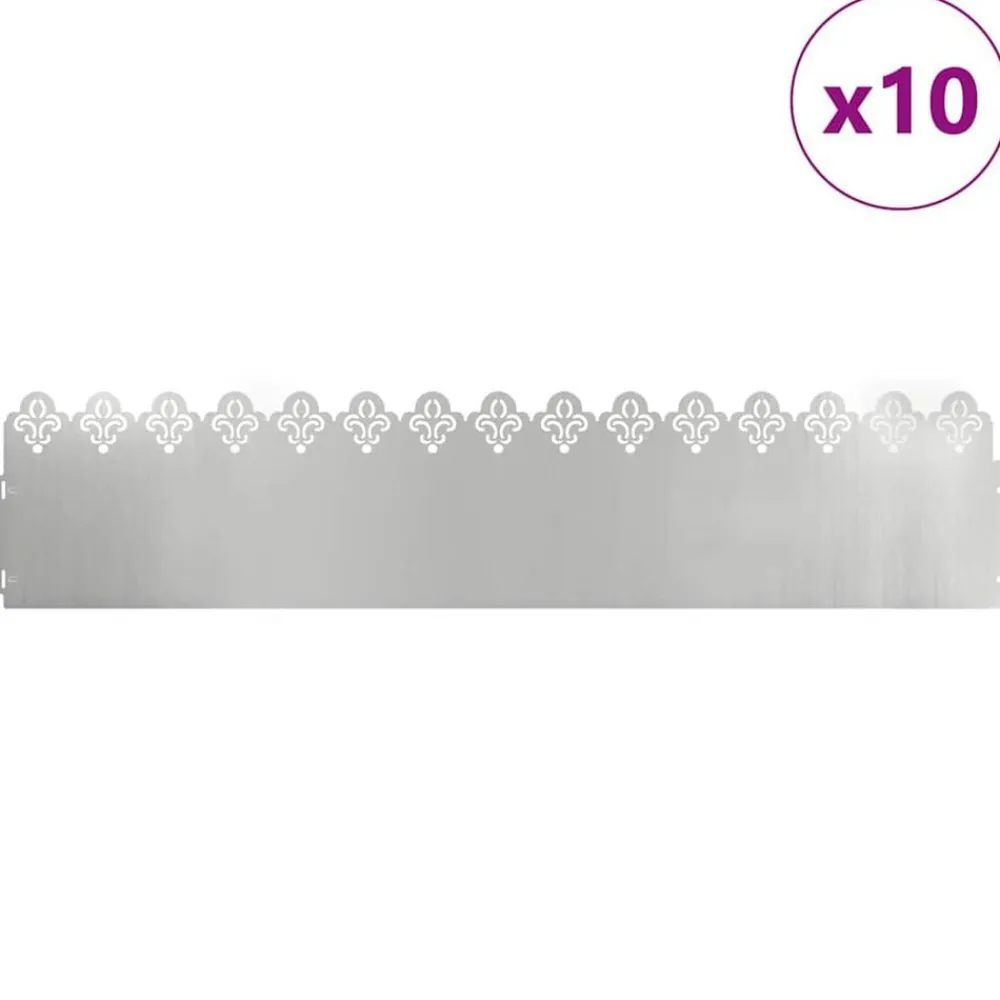 vidaXL Borduras para césped 10 pcs Plateado 103 x 0,05 x 22 cm Acero galvanizado Discount