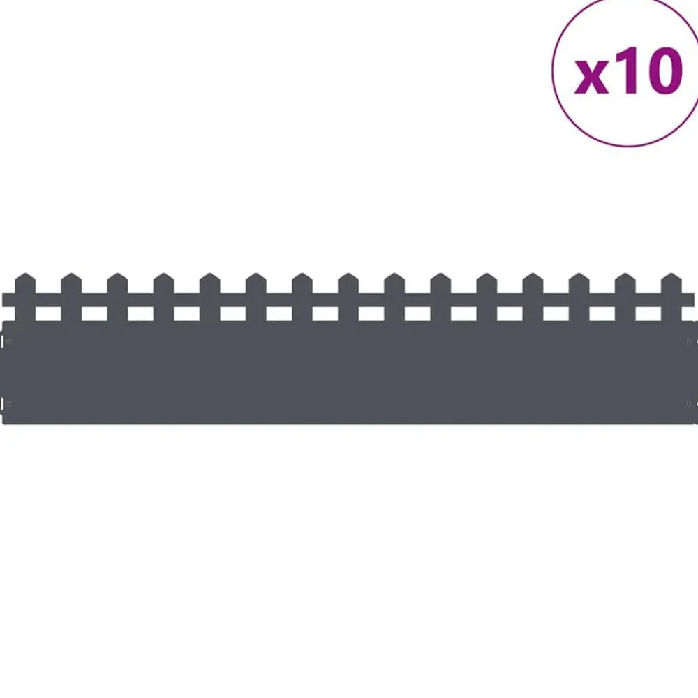 vidaXL Vallas De Jardín-Borduras para césped 10 pcs 103 x 0,05 x 22 cm Acero